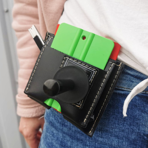 Сумка монтажная Uzlex для инструмента на пояс, кожаная, чёрная, 100 x 110 мм