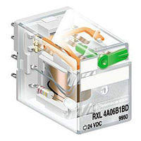 Реле RXL2A2B2BD с номинальным током 6А и напряжением управляющей катушки 24В DС.Реле имеет 4 перекидных контакта Максимальное напряжение коммутации 250В DC