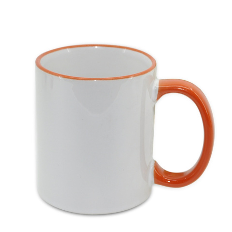 Кружка керамическая белая, оранжевые  ободок и ручка, субл.печать, Ø82 мм х 95 мм, 330 мл – preview фото 12