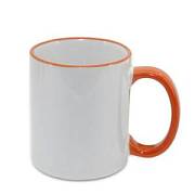 Изображение Кружка керамическая белая, оранжевые  ободок и ручка, субл.печать, Ø82 мм х 95 мм, 330 мл