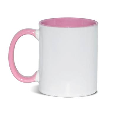 Изображение Кружка керамическая белая, розовая внутри, розовая ручка, субл.печать, Ø82 мм х 95 мм, 330 мл