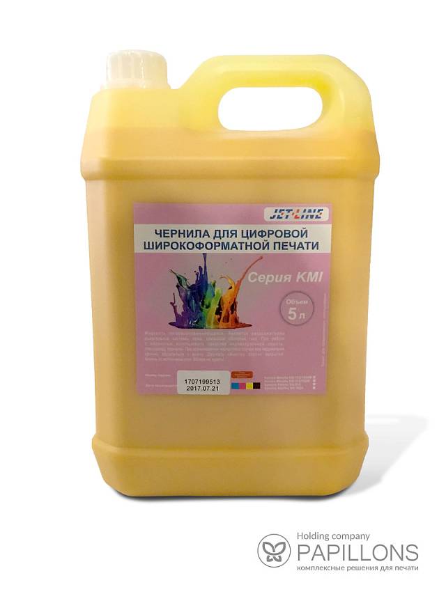 Изображение Сольвентные чернила Jet-Line KMI (А) Yellow, для скоростной печати, 5 л