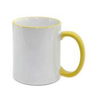 Изображение Кружка керамическая белая, желтые  ободок и ручка, субл.печать, Ø82 мм х 95 мм, 330 мл