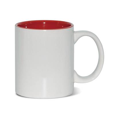 Изображение Кружка керамическая белая, красная  внутри, субл.печать, Ø82 мм х 95 мм, 330 мл