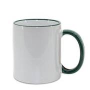 Изображение Кружка керамическая белая, зеленые  ободок и ручка, субл.печать, Ø82 мм х 95 мм, 330 мл